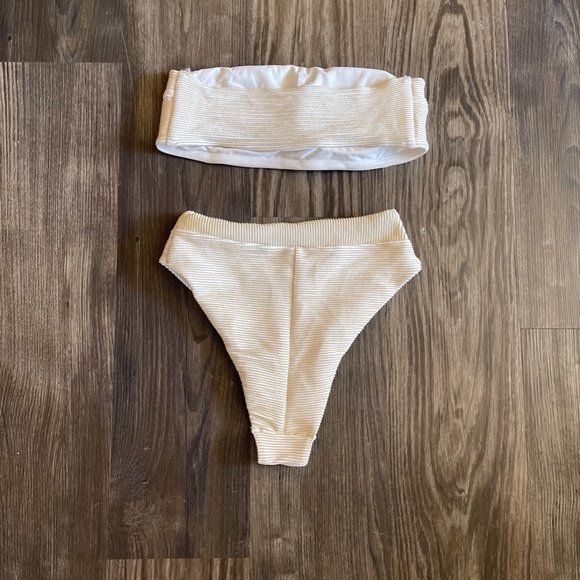 White & Gold High-Waisted Bikini Bottoms with Top - Picture 2 of 4